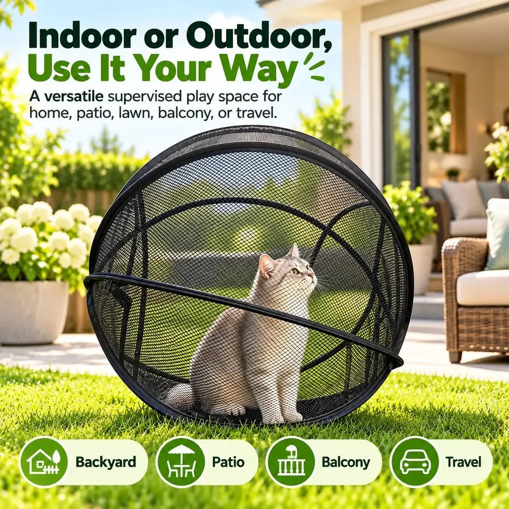 PurrPlay™ 🐱🎾 — 360° Rolling Cat Playpen