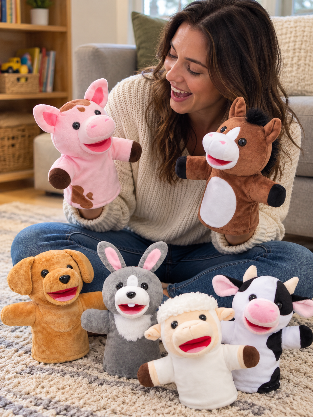 Lifestyle illustration: Joyfy 6-Piece Animal Hand Puppet Set